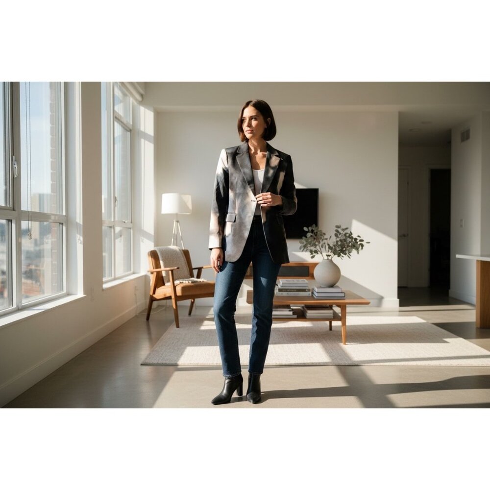 H&M‎ Womens Painted Effect Blazer Jacket Size L
